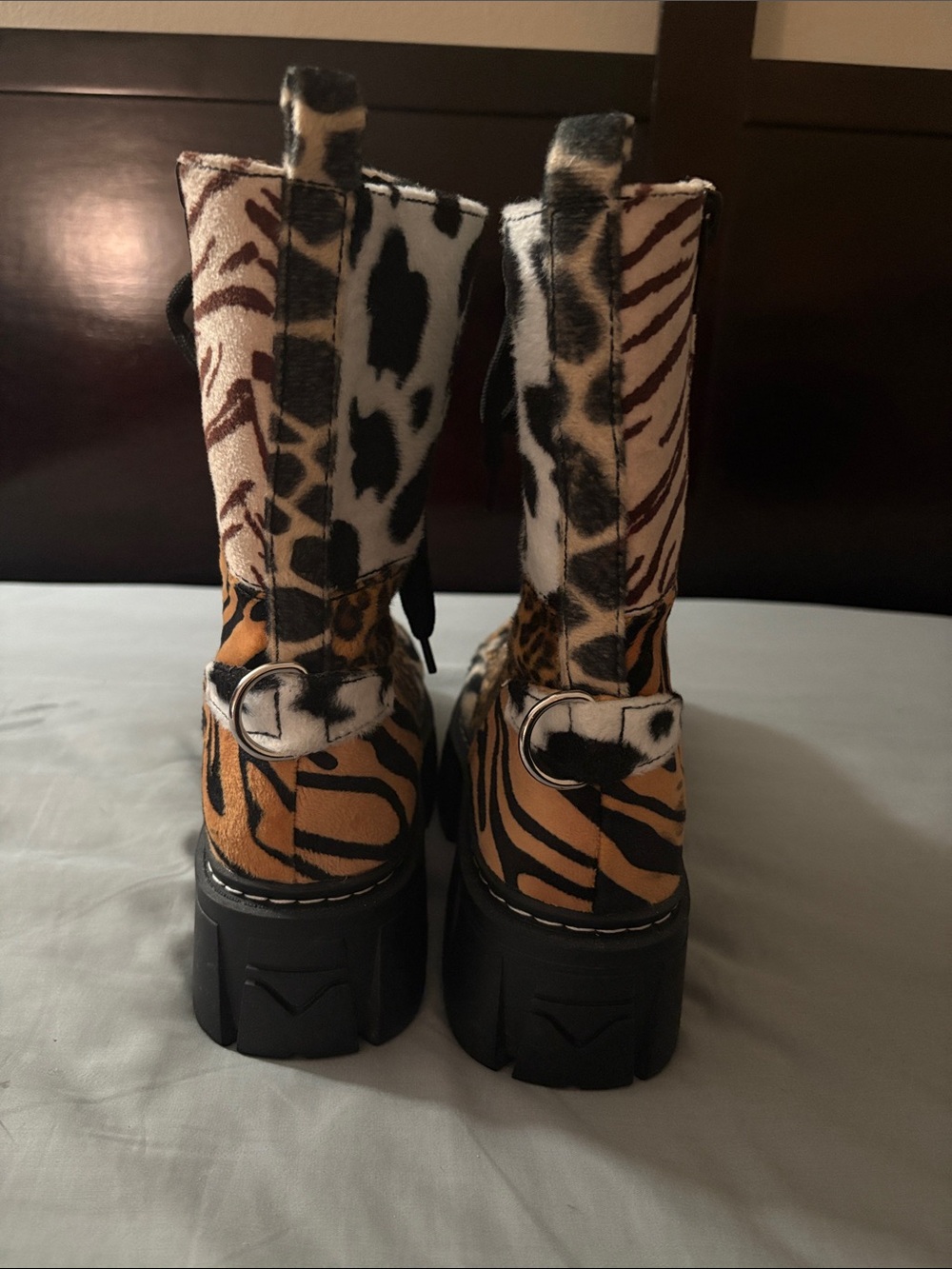 Women’s Leopard & Zebra Print Lace-Up Platform Boots - NEVER WORN! - Picture 4 of 5